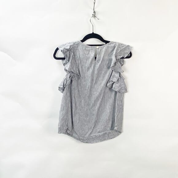 J. Crew Trademark 2 Womens Blue White Ruffle Top in Strip Ruffly Sleeves - Picture 7 of 9